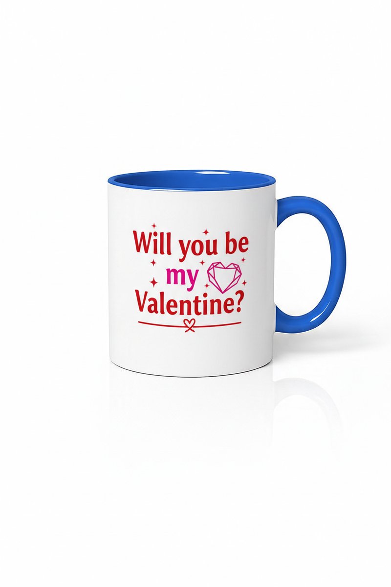 Will You Be My Valentine?" Mok - Romantisch Valentijn Cadeau Blauw Wit