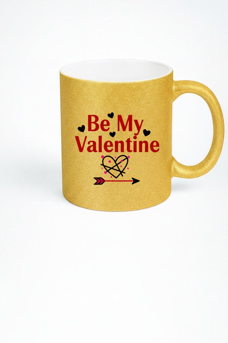 Gouden Glitter Mok 'Be My Valentine' - Romantisch Valentijnscadeau