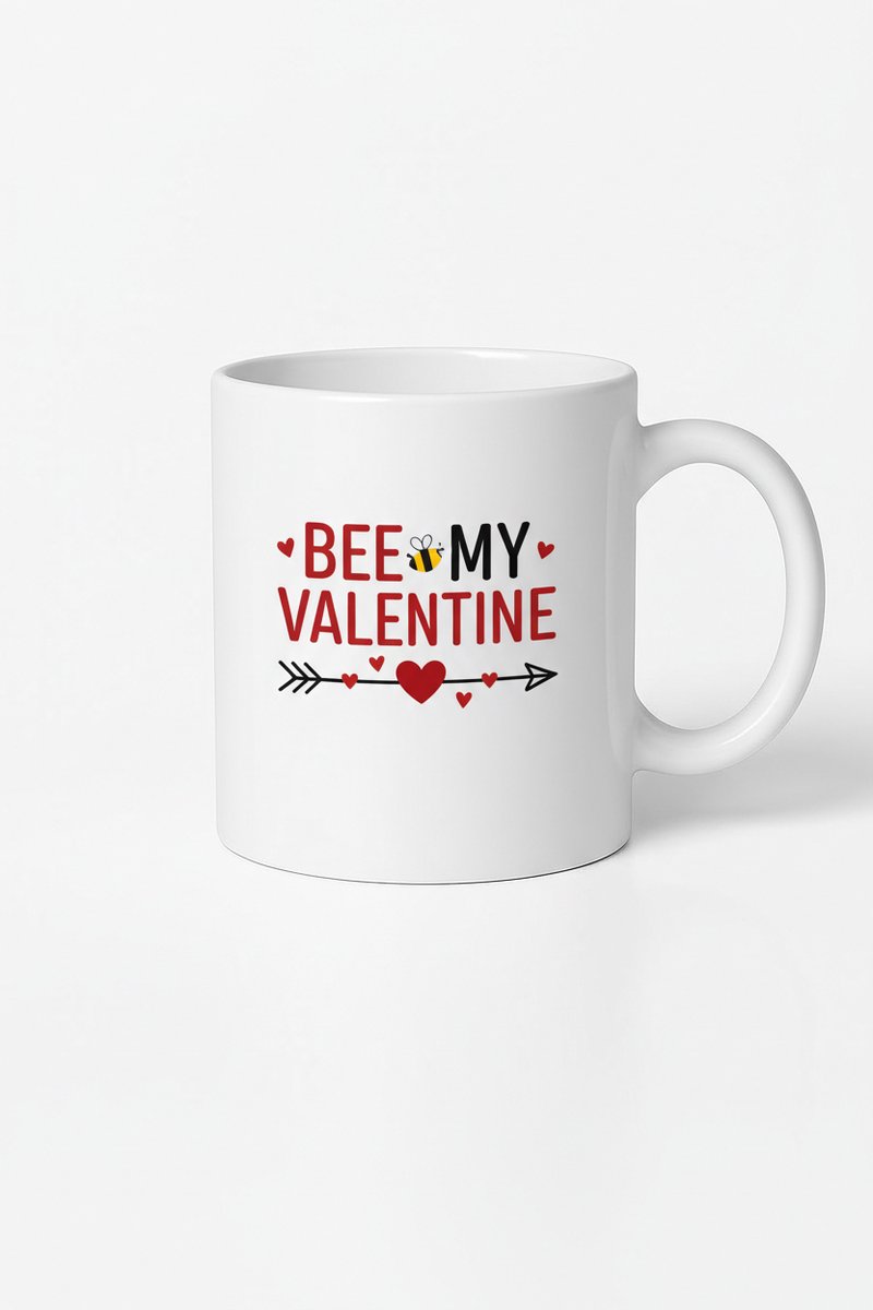 Valentijn Mok "Bee My Valentine" - Romantisch Wit Keramiek Cadeau met Bij & Hartjes Print
