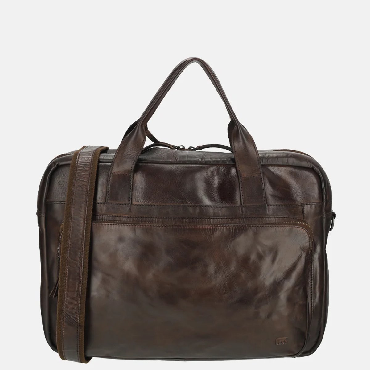 Bear Design Cow Lavato Leren Laptoptas - 17 inch - Bruin