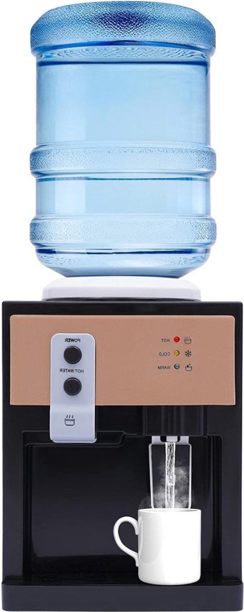 Quvo® Koudwater Dispenser - Koud water - Watermachine Met Verwarmingsfunctie - Waterkoeler - Watercooler - Waterdispenser - Voor Thuis of Kantoor -Bruin -36cm x 24cm x 27cm