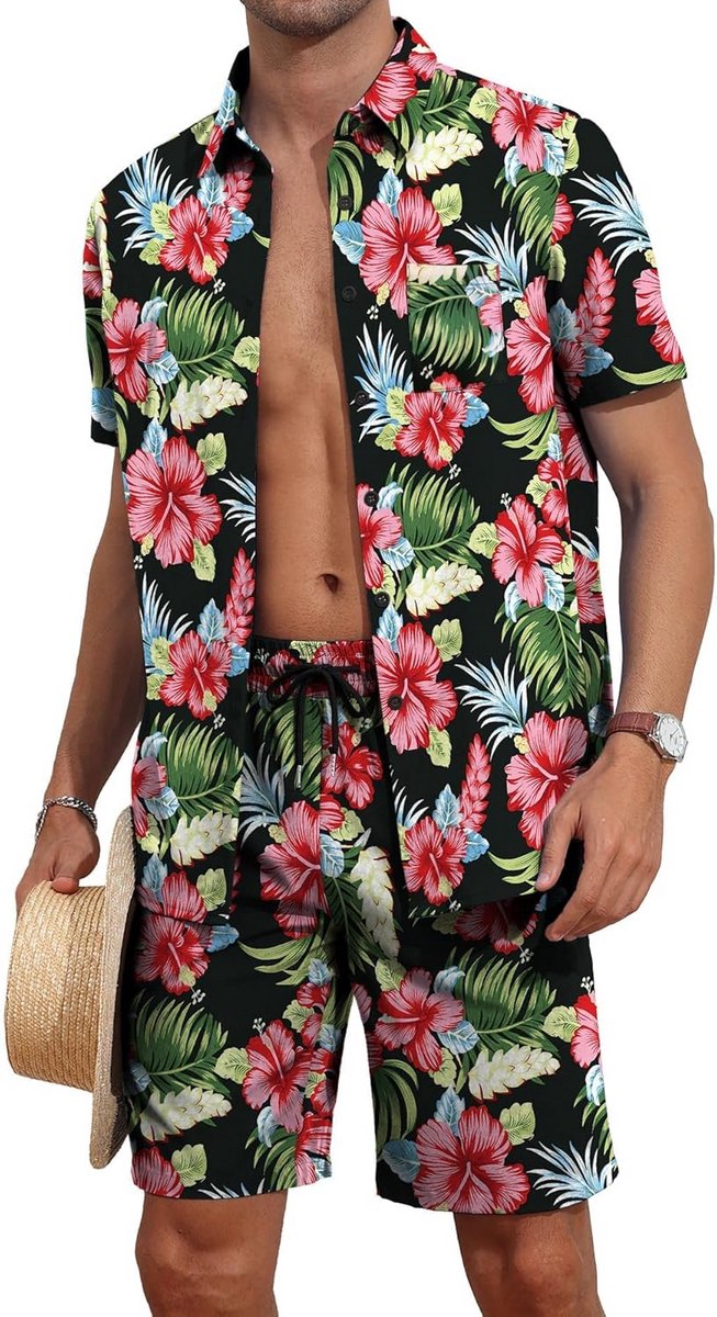 Heren Hawaii Set Korte Mouw Shirt en Shorts Zomer Strandkleding