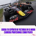 Formule 1-auto's van Red Bull en McLaren racen op een nat circuit, met Spaanse tekst "LIBERA TU ESPÍRITU DE VICTORIA..."
