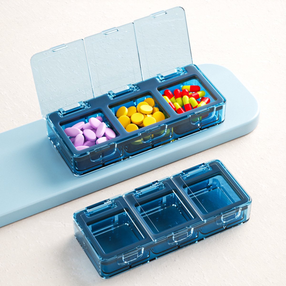 Draagbare pillendoos voor één week - stofvrije medicijnopbergdoos - blauw