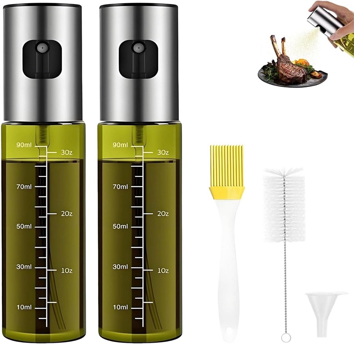 Oliespuitfles Set (2 stuks) voor Airfryer en Keuken - Hervulbaar Glas