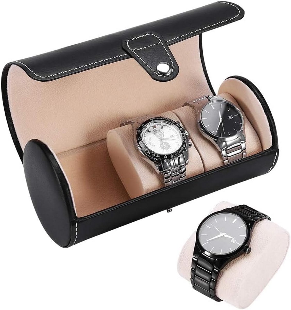 Reishorlogedoos met 3 Vakken voor Heren en Dames - Beschermende Horlogehouder van PU-Leer