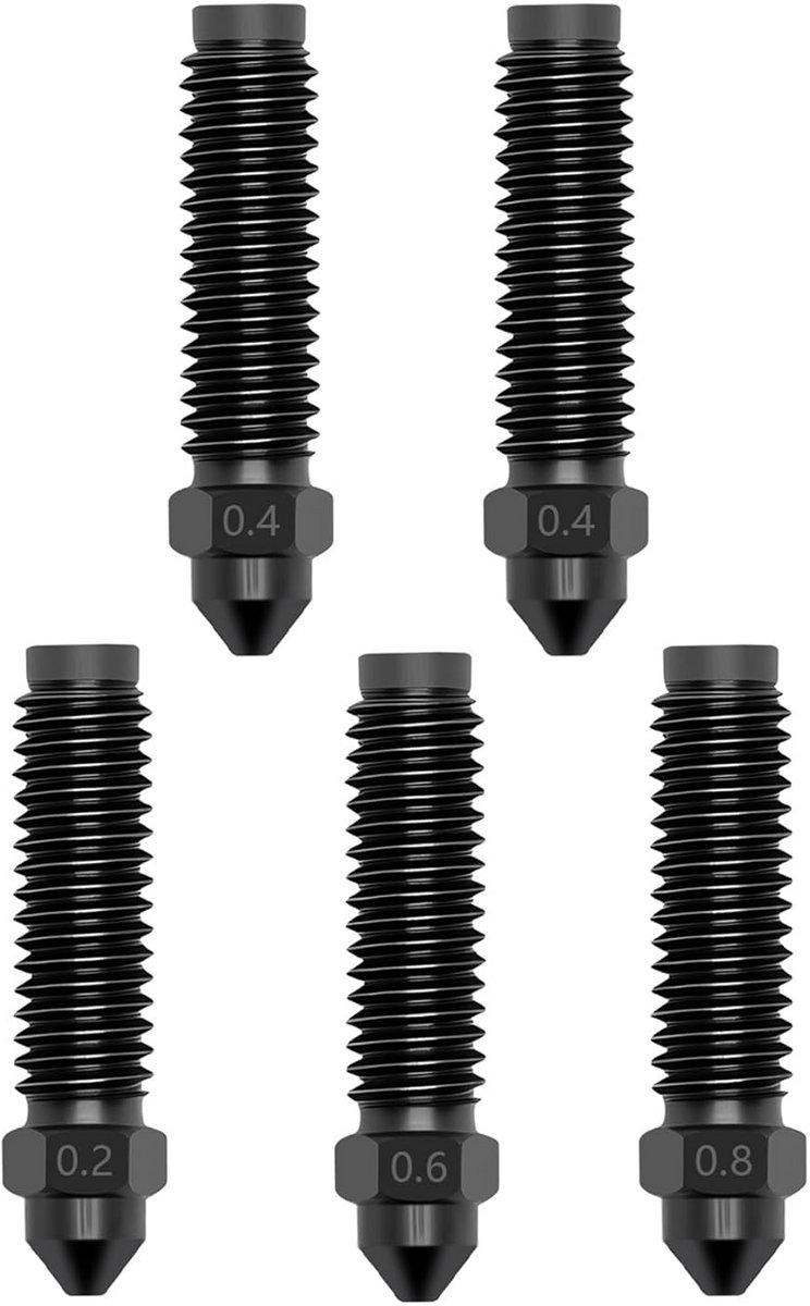5-delige Gehard Stalen Nozzle Set voor 3D Printers (0.2mm t/m 0.8mm) - Hoge Temperatuur & Slijtvast