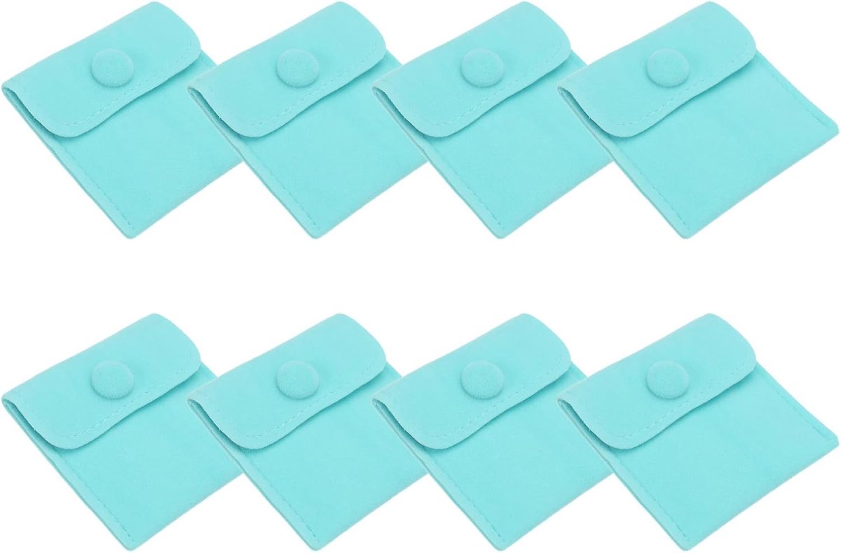 9x3 inch sieraden zakje - 8 stuks zachte fluwelen zakjes - met drukknop - draagbare opslag voor ringen - ketting - armband - oorbel - horloge - blauw