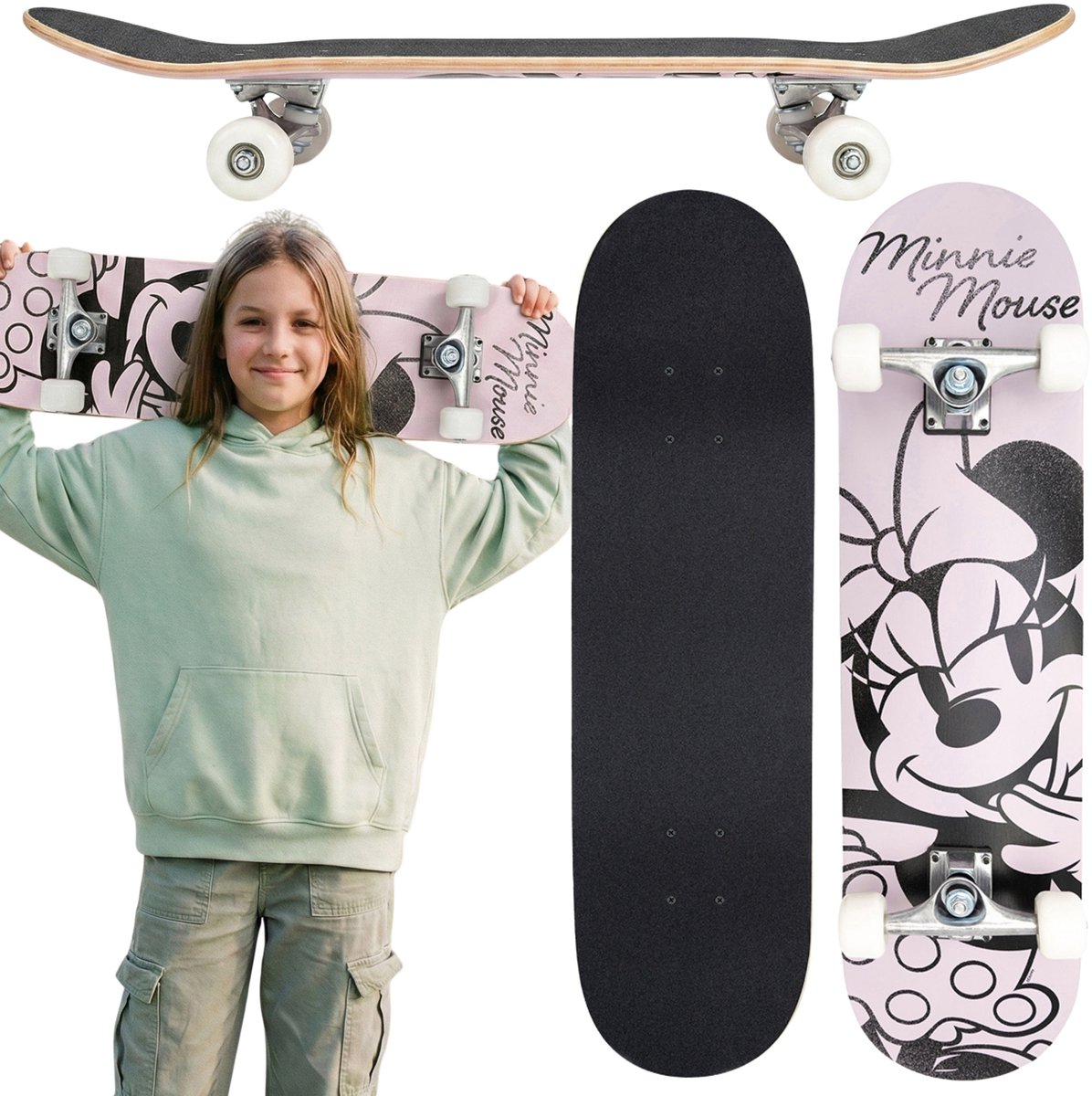 Minnie Mouse Houten skateboard voor jongeren groot 79 cm antislipboard stabiel tot 80 kg Roze