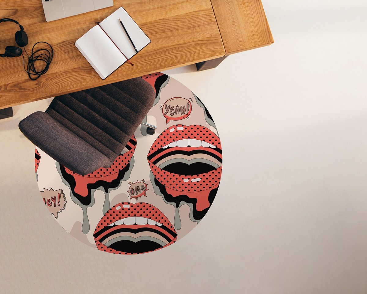 Coloray Vloerbeschermer - Retro lippen Stoel Mat - 100x100 cm - Veelkleurig Vloerbeschermer Harde Vloer - Motif Vloerbeschermer - Mótif Vloerbeschermer - Ronde Mat - Abstracties Thema