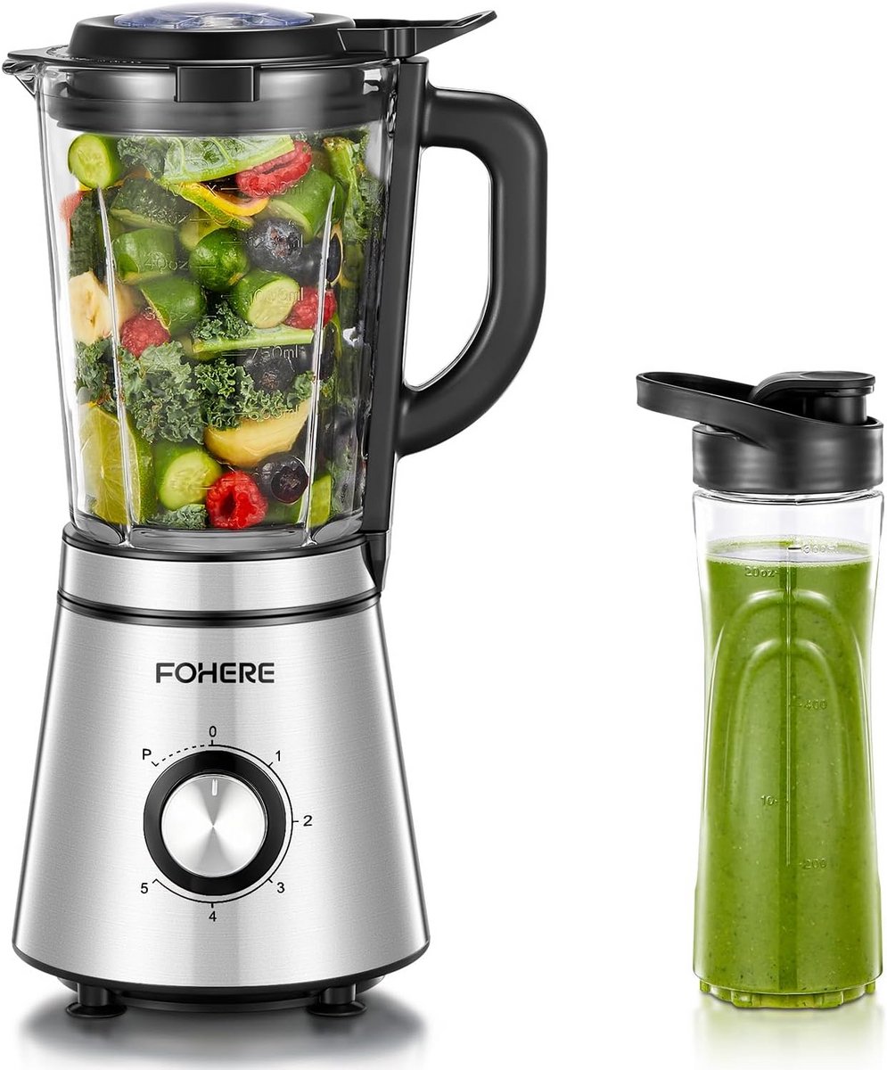 Krachtige Blender met 1100W, 1,5L Kan en Losse Beker