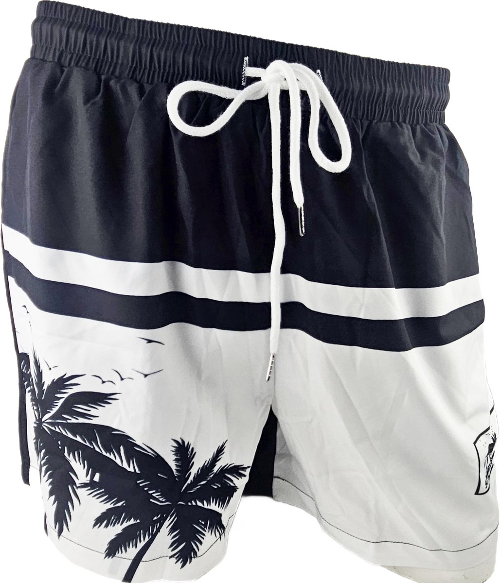 BamBella ® - Zwembroek - Maat S/M - zwart wit met print zwemshorts - short man mannen korte broek heren