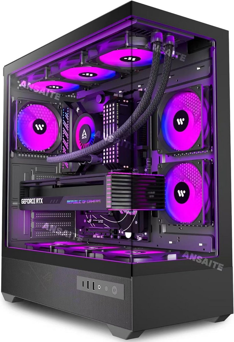 Gaming PC Behuizing Mid-Tower met 6x ARGB PWM Fans en Panoramisch Gehard Glas