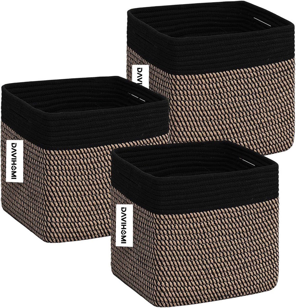 Set van 3 Geweven Opbergkubussen 25 cm van Katoenen Touw voor Kasten en Speelgoed