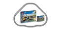LEGO City trein met gele en grijze wagons en grijze treinrails, met extra losse rails.