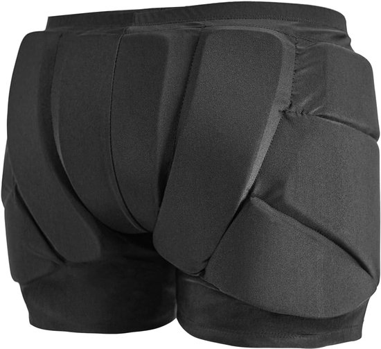 Zwart gewatteerd beschermshort met verstevigde padding op de billen en heupen.