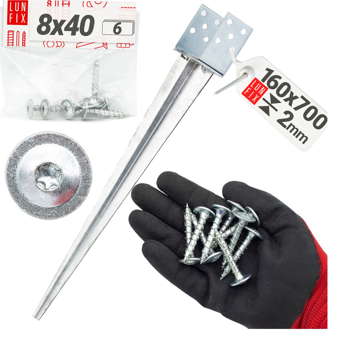 LUN FIX - Paalhouder 0-160x700 mm met Ø11 mm - 1 - Verzinkt staal - Houtverbinder metaal compatibel