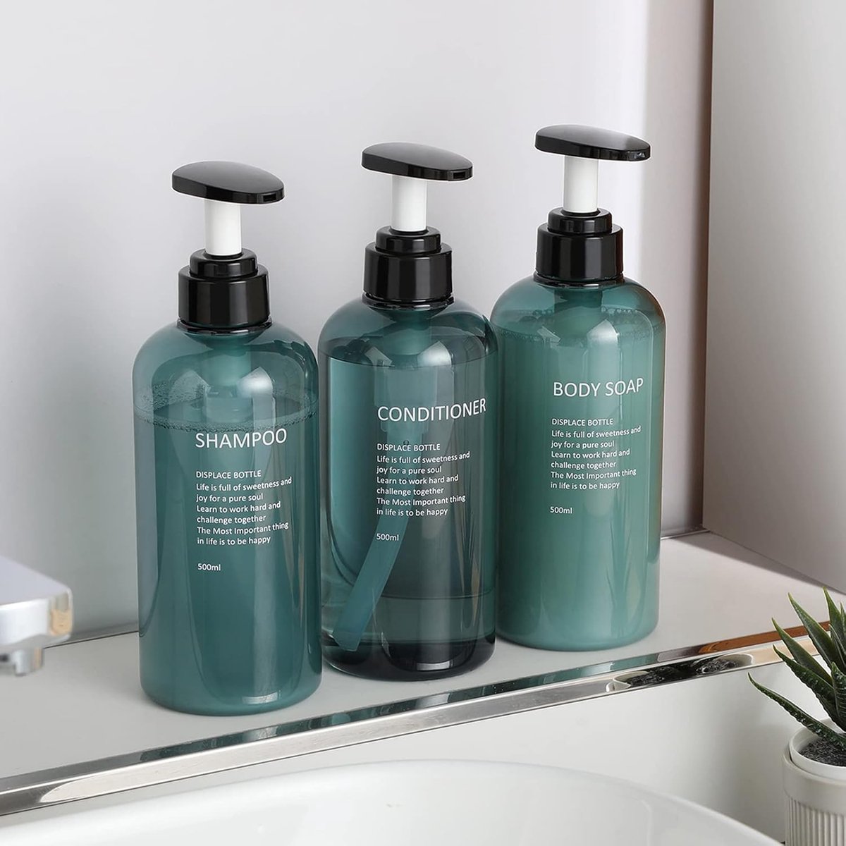 Famanu – Navulbare shampoo pompflessen set van 3 x 500 ml, kunststof, geschikt voor badkamer en keuken