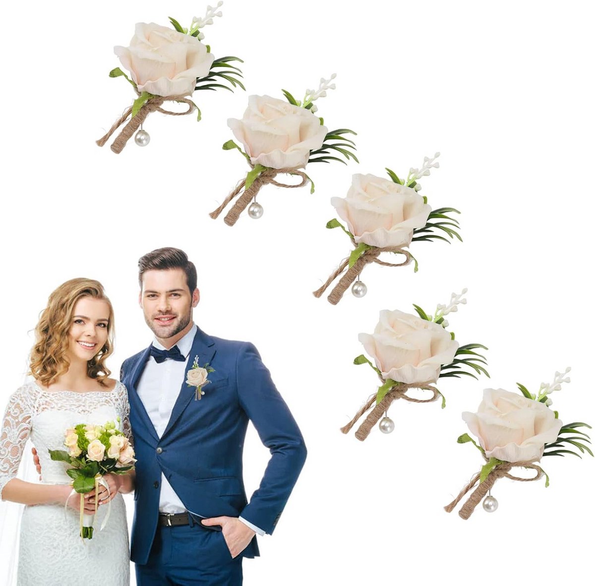 5 Stuks Bruiloft Boutonnière Reversspelden Kunstbloemen voor Mannen en Vrouwen