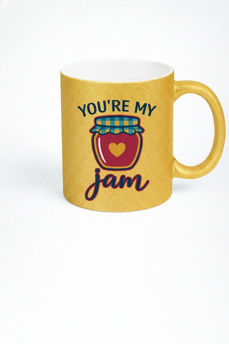 Gouden Glitter Mok 'You're My Jam' - Uniek Liefdescadeau met Hart