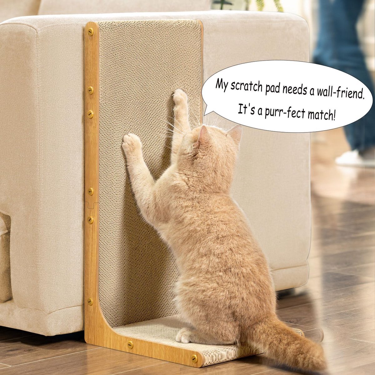 Krabpaal voor katten, 58 cm, L-vorm, wandmontage, verticale krabplaat, duurzaam karton ter bescherming van kattenmeubels binnenshuis, groot, houteffect – foto 6