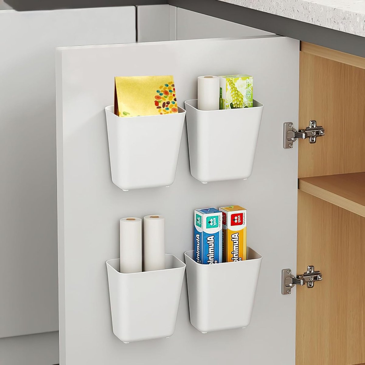 Zelfklevende Opbergdozen voor Aan De Muur - Opbergdozen voor Keukenkastdeuren - Opbergdozen voor De Badkamer - Badkamer Organizer - Wit - 4 Stuks