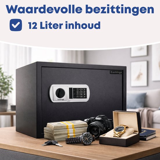 Coffre-fort Earkings 20x32x20 cm avec serrure à combinaison - Coffre-fort pour caisse électronique - Matériel de montage inclus, deux clés d'urgence et serrure d'alarme