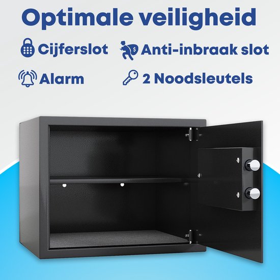 Coffre-fort Earkings 25x35x25 cm avec serrure à combinaison - Tirelire électronique sécurisée - Matériel de fixation inclus, deux clés d'urgence et serrure d'alarme - 15,5L
