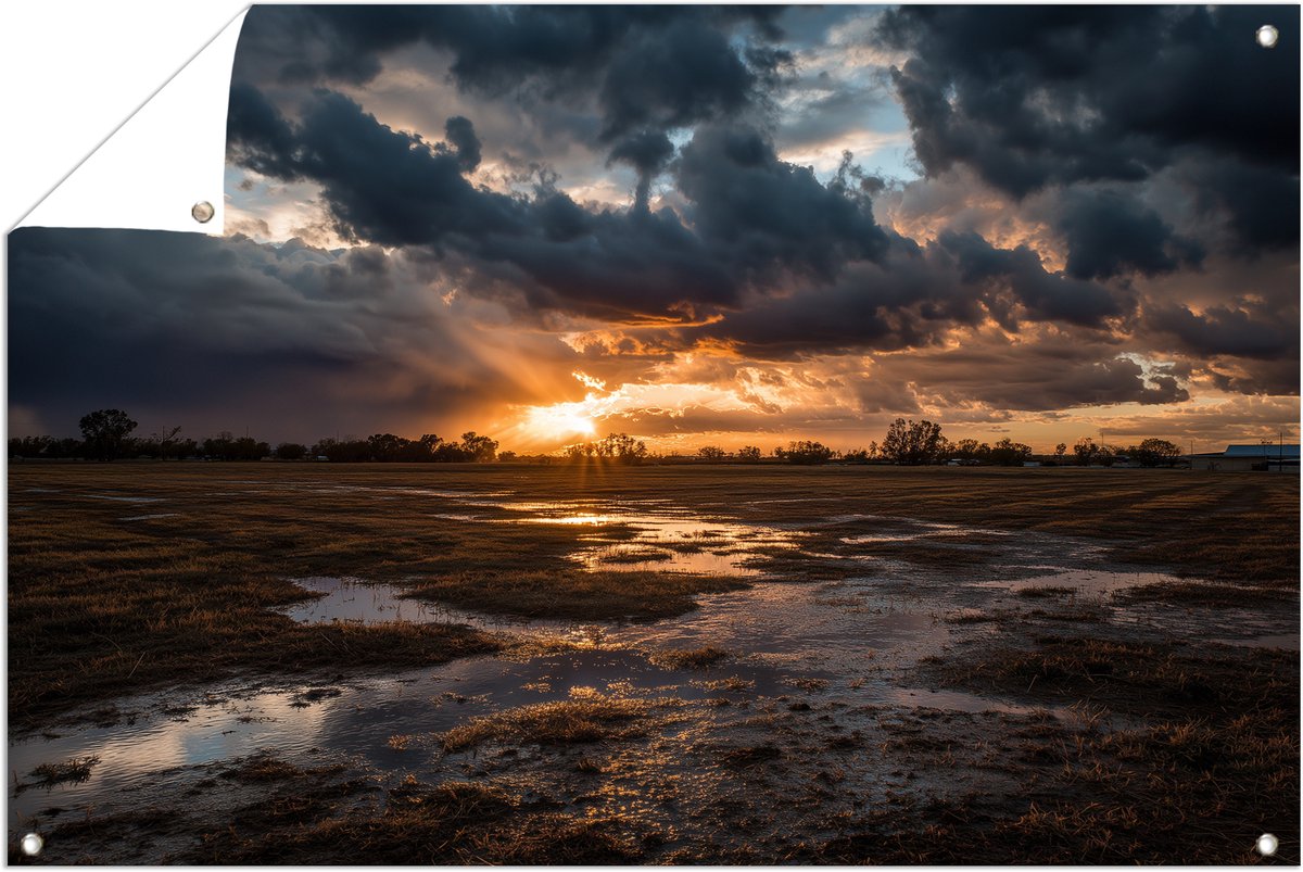 Stormlucht bij zon - Buiten - Tuinwanddecoratie - Tuinposter - 60x40 cm