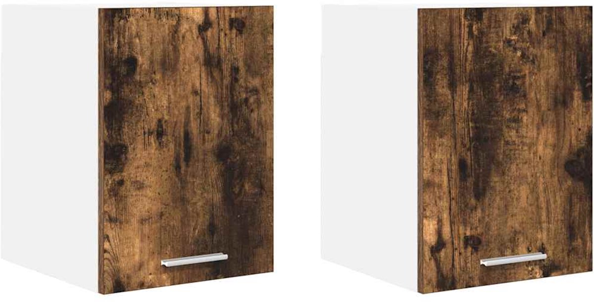 vidaXL Hangkast - 2 - st - Oud - Hout - en - Wit - 30 - x - 31 - x - 40 - cm - Bewerkt - hout Oude Hout en Wit