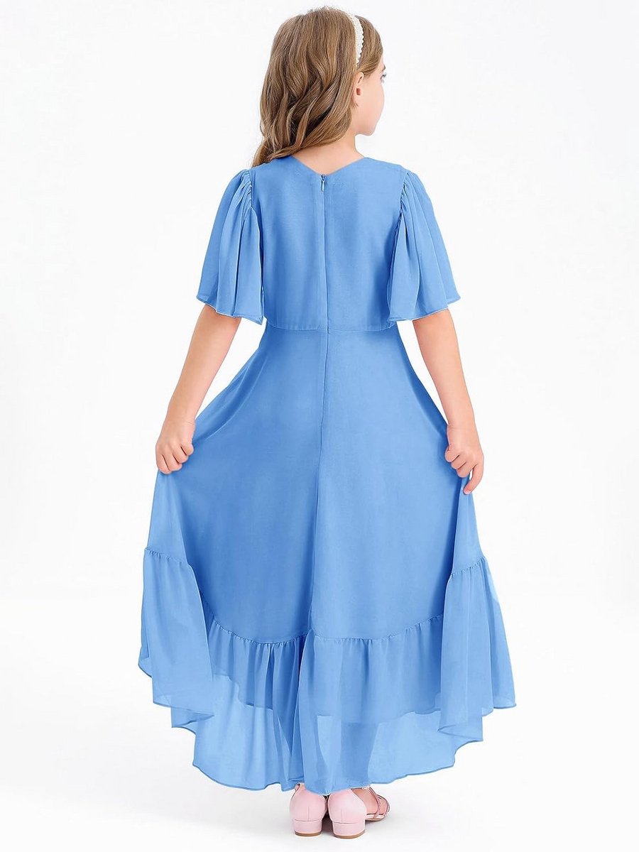 Zomerjurk voor Meisjes V-Hals Ruches Casual Lange Elegante Partyjurk