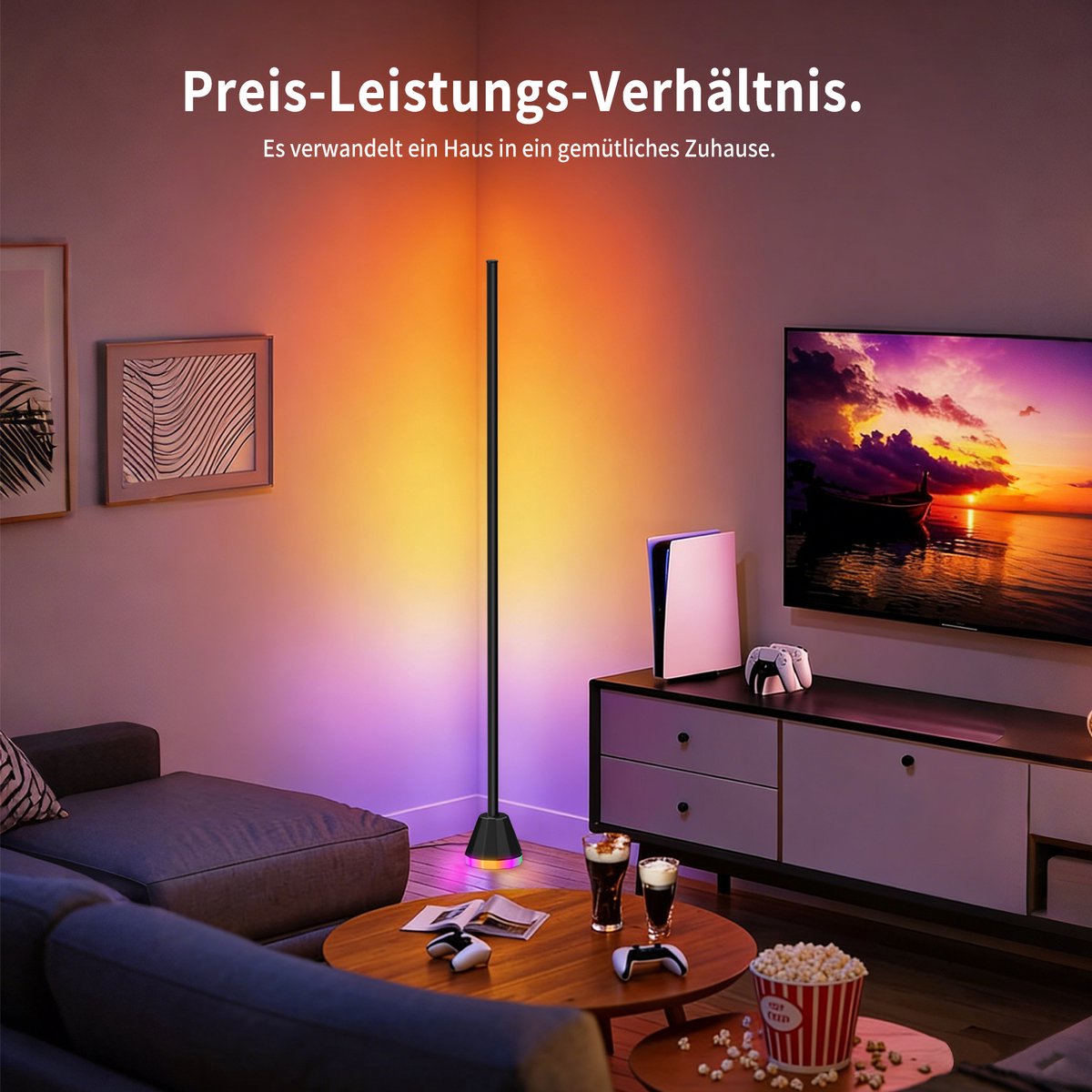 RAYOFI LED-vloerlamp -145 cm-LED vloerlamp dimbaar RGBIC - Vloerverlichting - Wit licht/meerkleurige sfeerverlichting - Ondersteunt bediening via app en afstandsbediening - Creëert de perfecte sfeer voor slaapkamers, woonkamers en speelkamers thumbnail 5