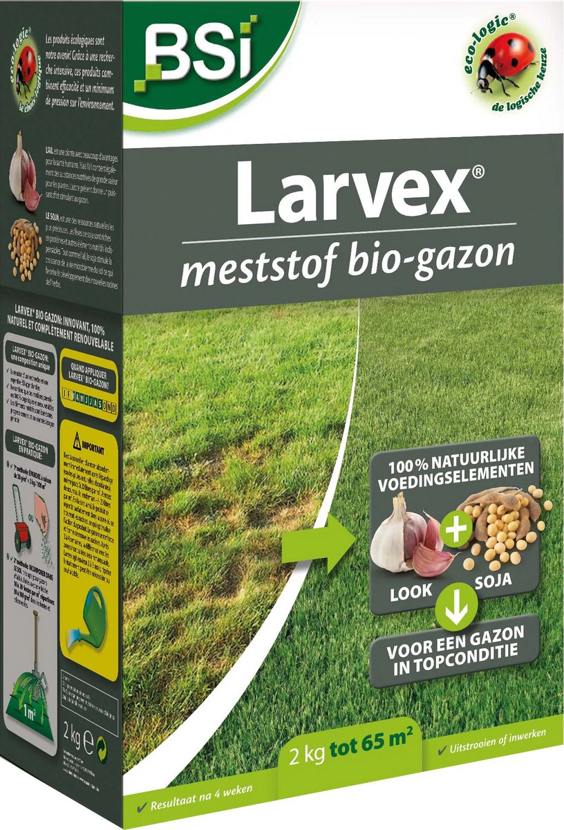 BSI - Larvex Gazon - Gazonmeststof van 100 % organische en hernieuwbare grondstoffen - 2 kg voor 66 m²