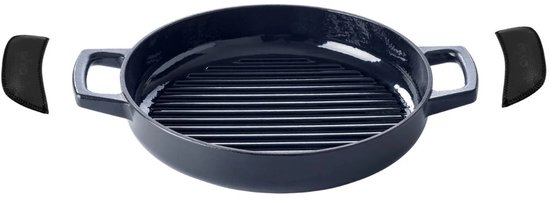 Alva Grillpan / Grillplaat Nori ø 28 cm + Gratis Leren Handvaten - geschikt voor alle warmtebronnen - geëmailleerde anti-aanbaklaag