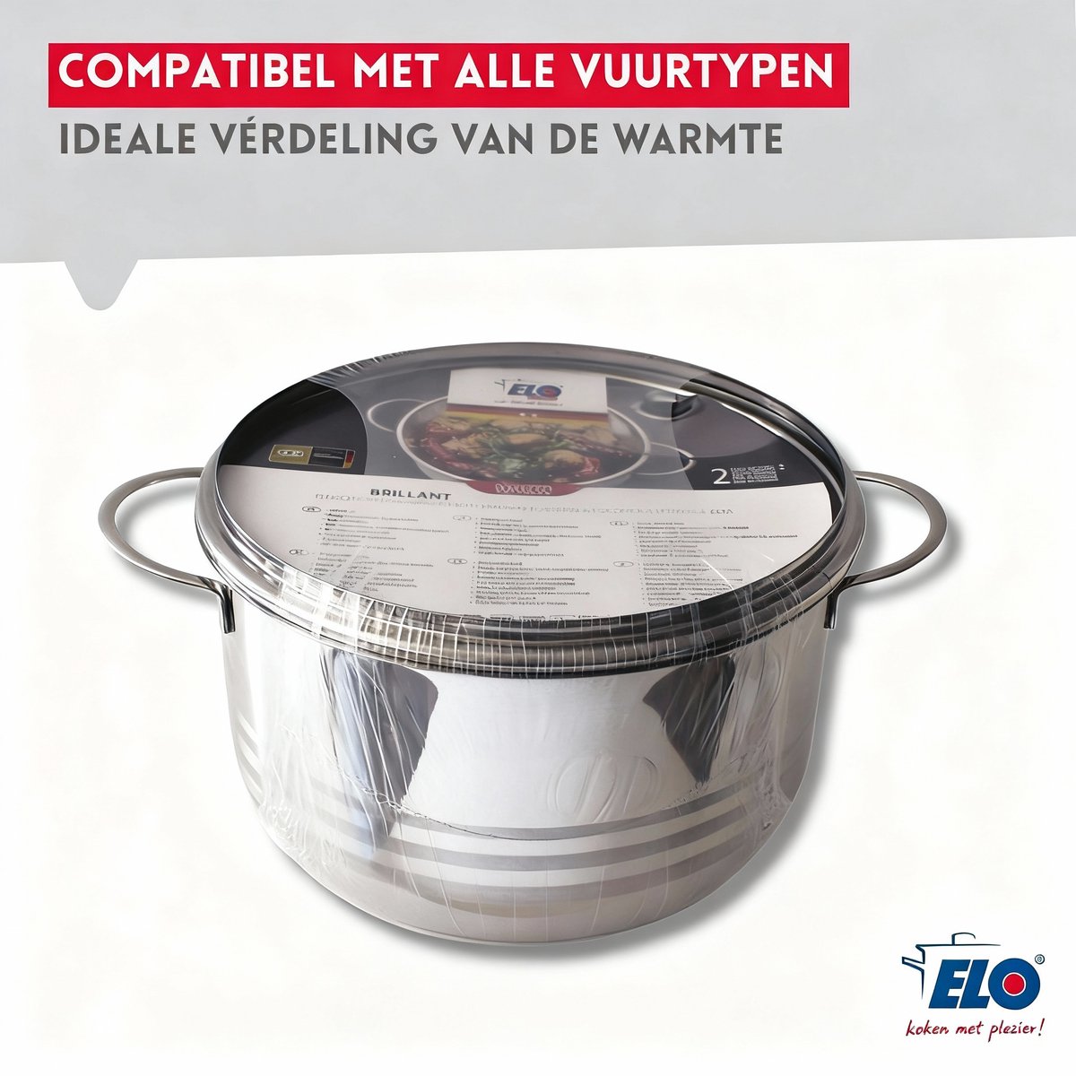 Hoge kookpan 24 cm van roestvrij staal zonder PFAS Elo Brillant