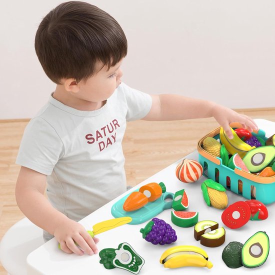 Speelgoed Keuken - 34 pcs Keukenspeelgoed - Kinderkeukengerei Dinette Voedsel Groenten en fruit Snijspeelgoed, kookspelaccessoires - Speelkeukentje voor kinderen vanaf 3 jaar van Merkloos — afbeelding 4