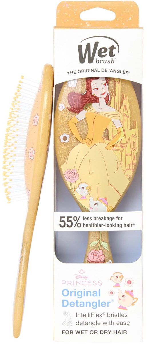 Wet Brush x Dreamy Disney Princess Original Detangler - Belle - Limited Edition - Anti-Klit Borstel Met IntelliFlex® Bristles - Ontknoopt Nat & Droog Haar - Zacht Voor Alle Haartypen - Voor Kind & Volwassen