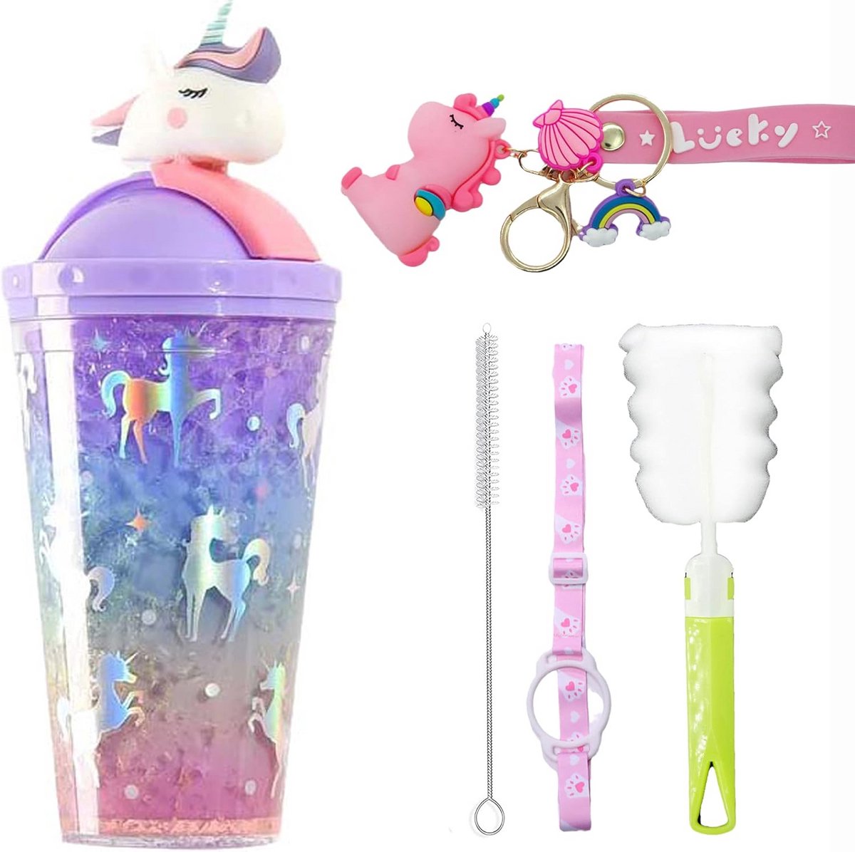 Unicorn Kinder Beker met Rietje voor Meisjes - Isolerende IJskoude Drinkbeker - 450ml