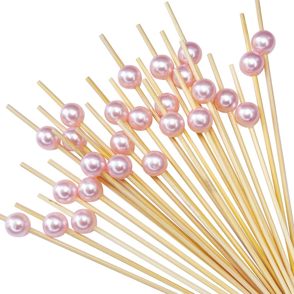 100 stuks bamboe cocktailprikkers met roze parel decoratie voor hapjes en feestjes