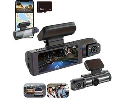4K-dashcam met dubbele lens, groothoekcamera's aan de voor- en achterkant, ondersteunt 24-uurs parkeerbewaking, heeft een 3,16-inch scherm en een nachtzichtfunctie. Deze dashcam begeleidt u tijdens uw reis (32 GB).