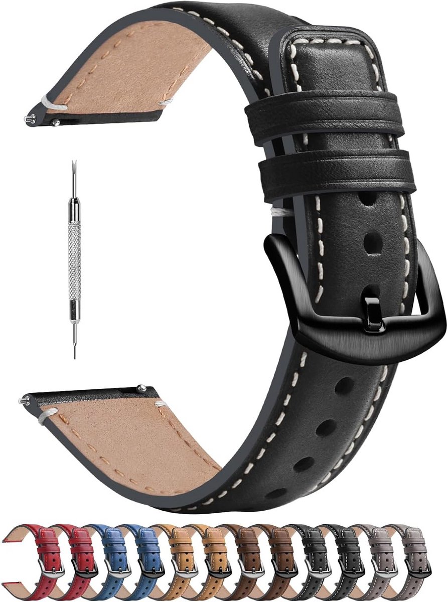 Leren Horlogeband 18-20-22 mm met D-Sluiting - Snelwisselsysteem - Geschikt voor Heren en Dames