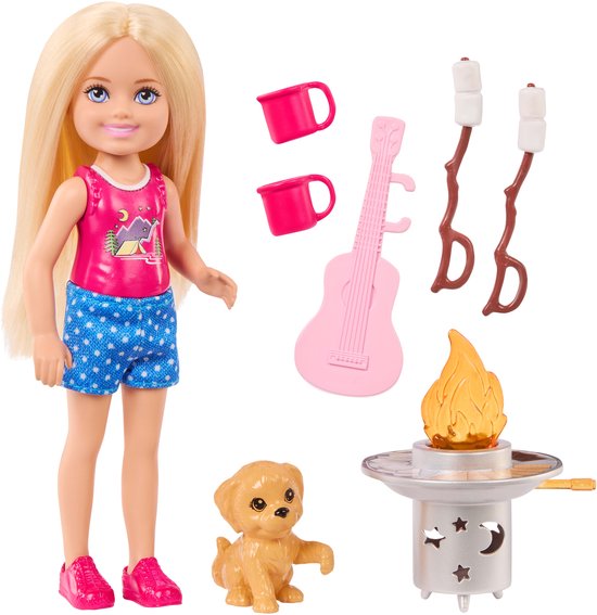 Barbie pop Chelsea Outdoor Avontuur met hond en camping accessoires. — afbeelding 3