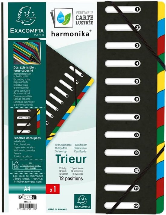 Harmonica Archiefmap met 12 Vakken en Elastiek - Voor A4 Documenten | bol