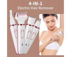 4-in-1 Multifunctionele Elektrische Ontharingsset - USB Oplaadbaar, Draagbaar & Zacht, Wenkbrauw-, Neus-, Gezicht-, Been- & Bikinitrimmer - Ideaal Cadeau voor Vrouwen, Perfect als cadeautje.