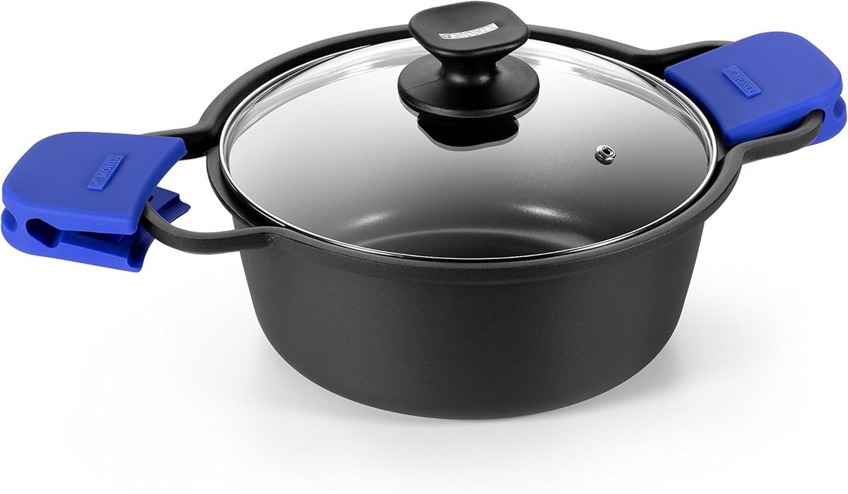 Gegoten aluminium pan 24 cm met glazen deksel anti-aanbak