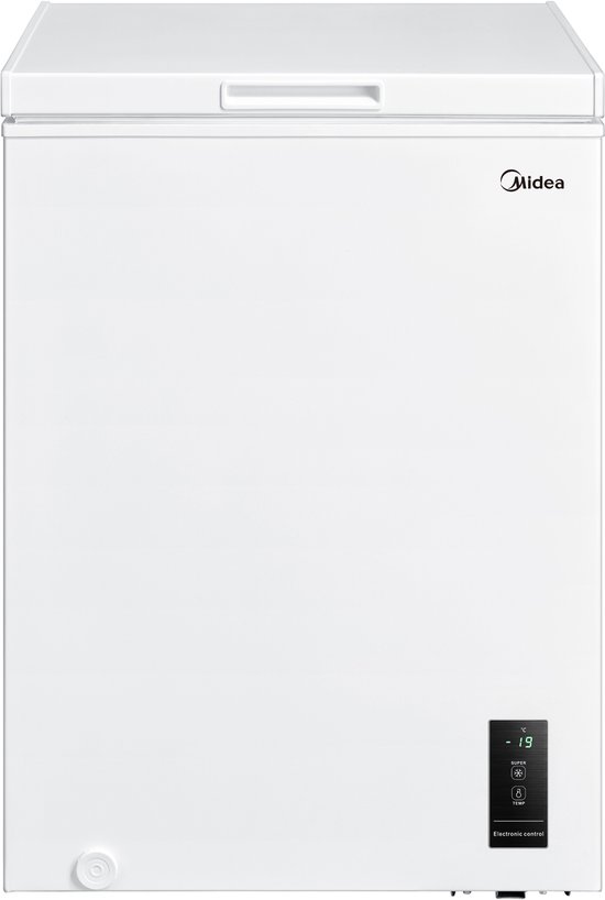 Witte Midea vrieskist met handvat bovenaan en elektronische bediening aan de voorzijde.