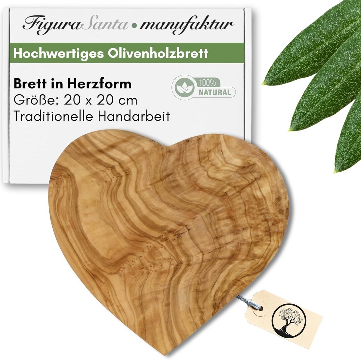 Hartvormige snijplank olijfhout handgemaakt natuurlijke nerf ontbijt bord