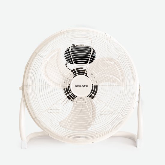 Industriële 16″ vloerventilator 80W kopermotor stil licht 3 standen antislipbasis gebroken wit