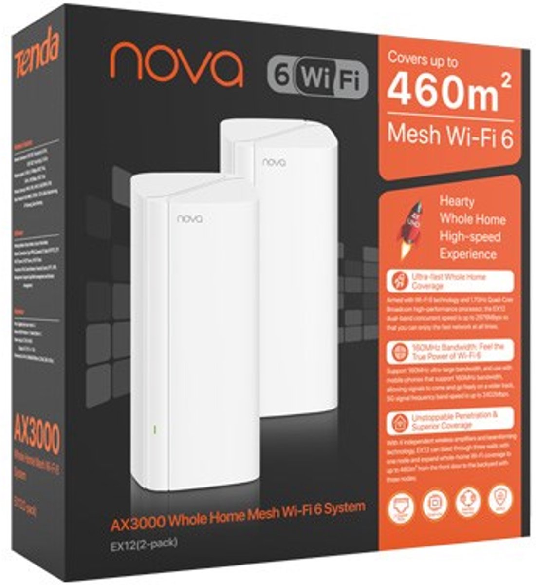 Tenda EX12 Dual-band (2.4 GHz / 5 GHz) AX3000 System Mesh Wi-Fi 6 (2-Pack) White – foto 3