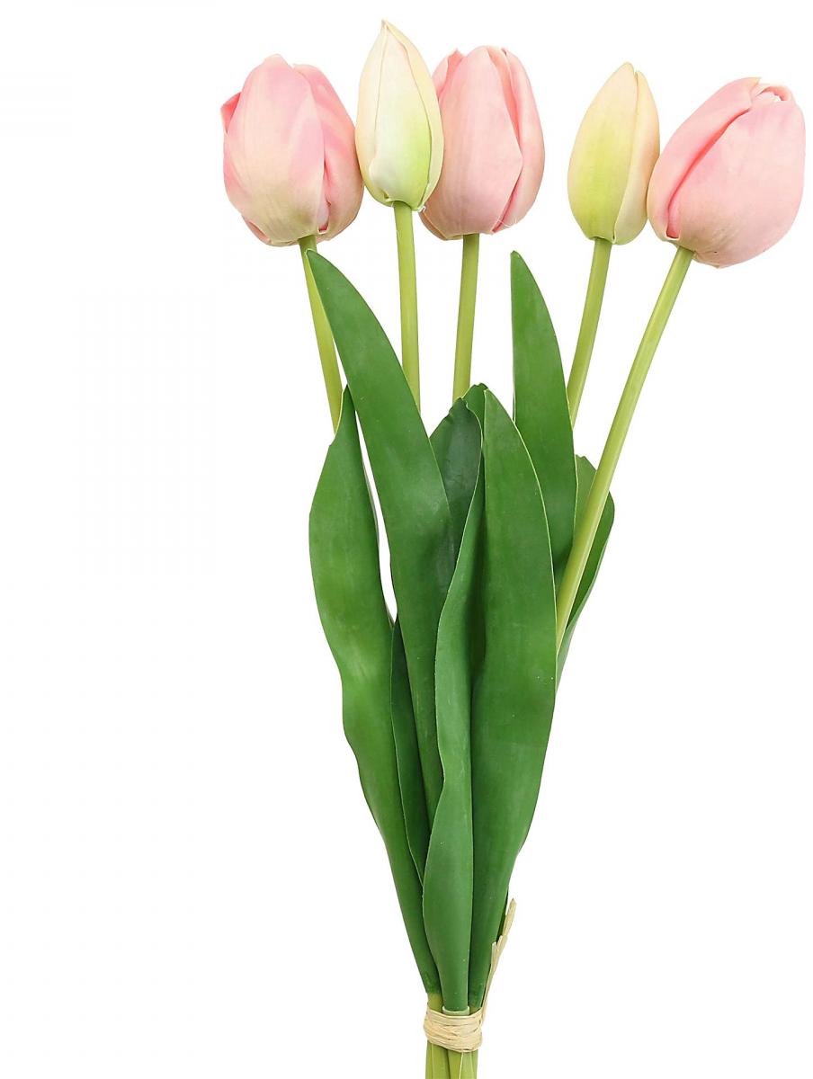 Viana Kunstbloemen tulp roze, voorjaarsbloem 48cm bos van 5, 5 stuks